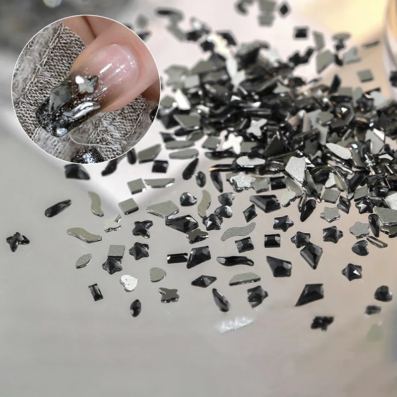 50Pcs Mini Flat Back Nail Art Rhinestones Transparent Black Glass Crysta For DIY Manicure Decoration Diamond