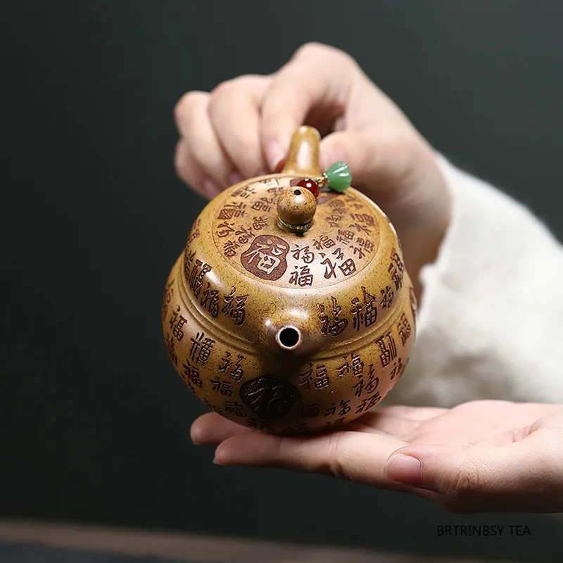 ييشينغ اليدوية الأرجواني الطين إبريق الشاي التقليد منحوتة باليد براد شاي الجمال الشاي Infuser غلاية المنزلية الصينية Zisha طقم شاي 260 مللي