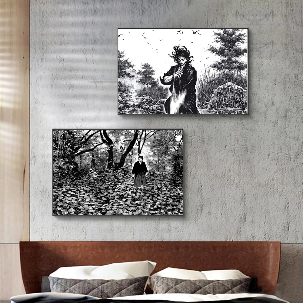 Japan Samurai Musashi Vagabond Black And White Prints Poster Canvas Painting Modern Wall Art Pictures Living Bedroom Home Decor