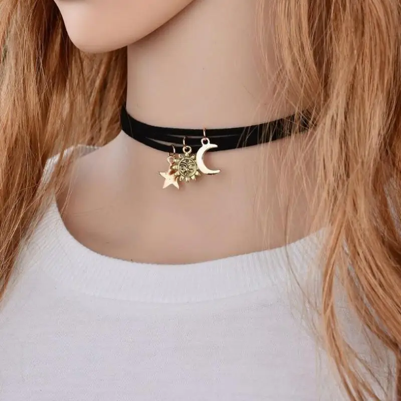 

Винтажное модное ожерелье с солнцем и звездой и луной для женщин, ювелирные изделия, трендовые новые роскошные женские короткие ожерелья 2024, колье-колье Kolye