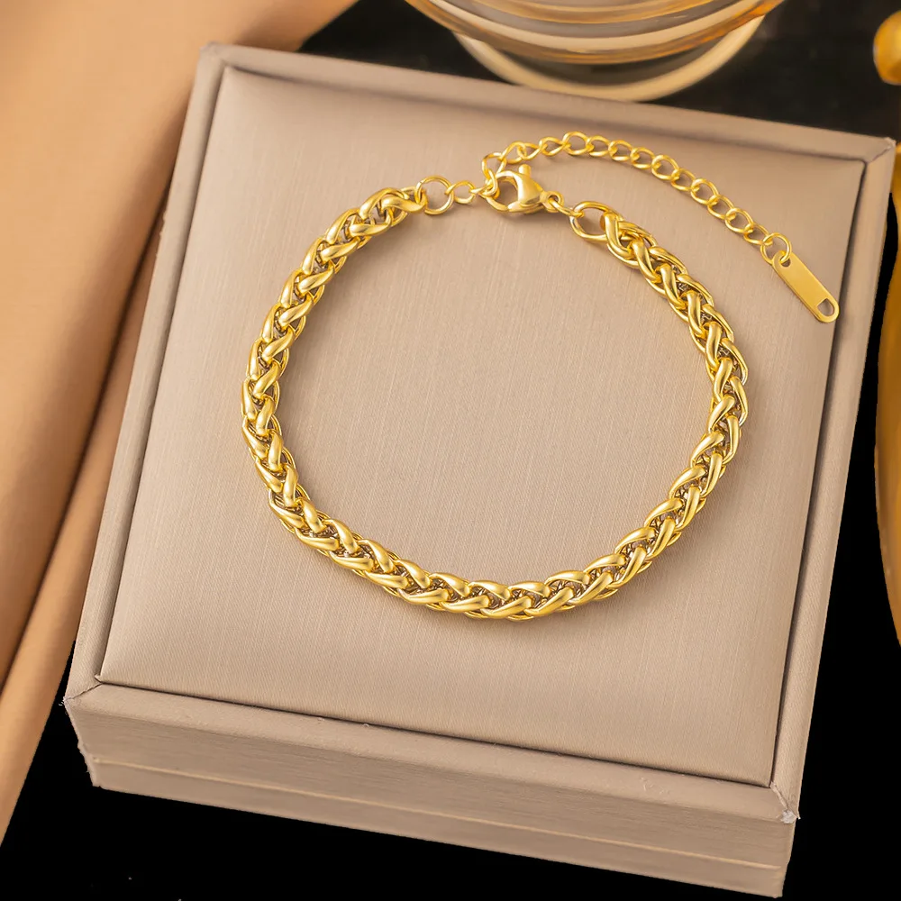 Stainless Steel Bangle Fashionable Simple and Double-layer Layered 18k Gold Pearl Round Five Pointed Butterfly Women's Jewelry