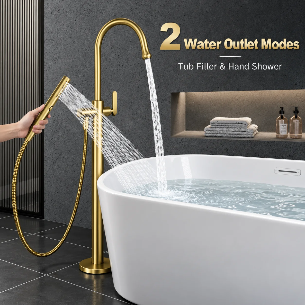 Luxe vrijstaande badkraan, vlo - Freestanding Bathtub Filler Faucet Floor recensie en prijs