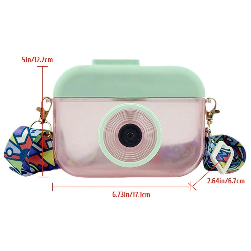 400ML Cute Camera Shape Water Cup  Kids Water Bottle With Straw Drinking Water Jug with Adjustable Shoulder Strap for Girls
