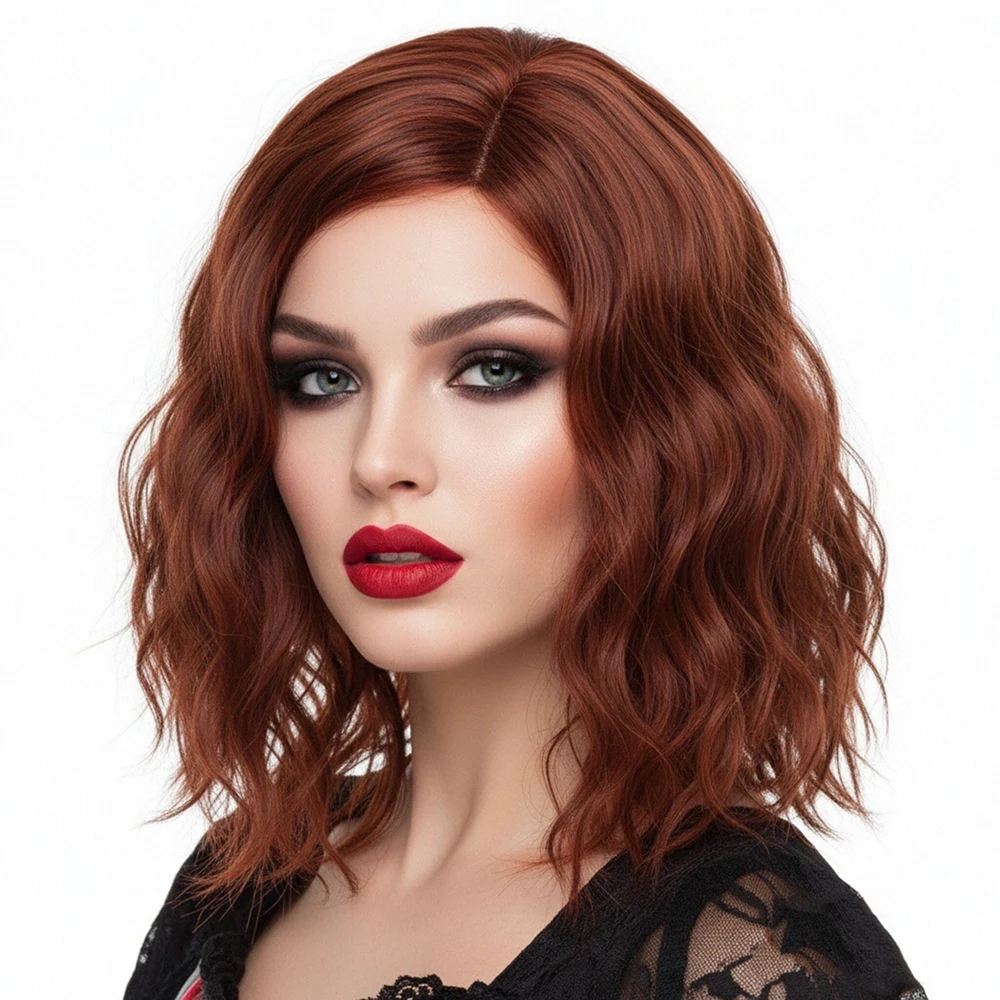 

Женский синтетический короткий коричневый волнистый парик, идеально шикарный для костюмов на Хэллоуин и косплея