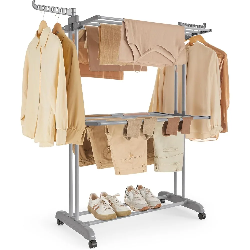 

Clothes Drying Rack 3-Tier, Foldable Laundry Drying Rack 58.3-Inch Tall, Stainless Steel, Rolling Clothes Horses, Clothes Airer