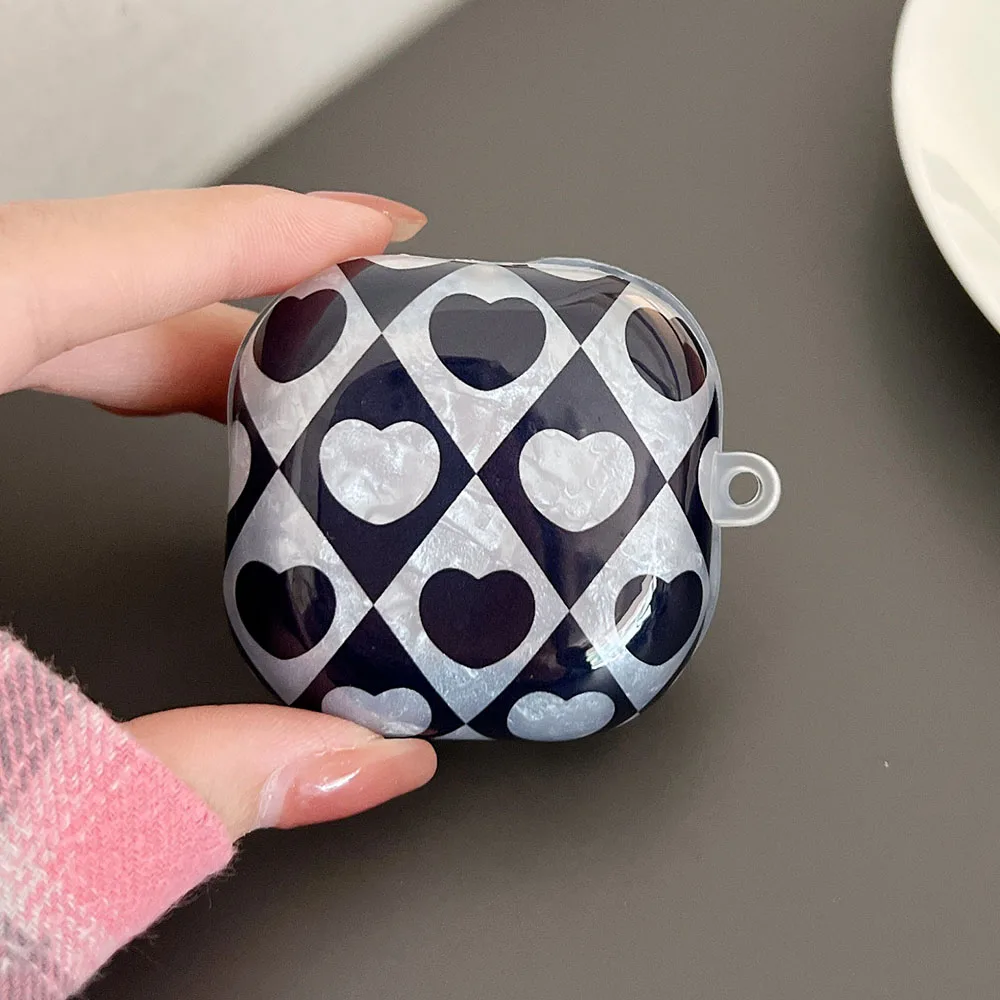 INS Black Glossy Bow Love Heart Shell Case For Samsung Galaxy Buds Live Buds 2 Pro Luck Soft Silicone Shockproof Earphone Cases