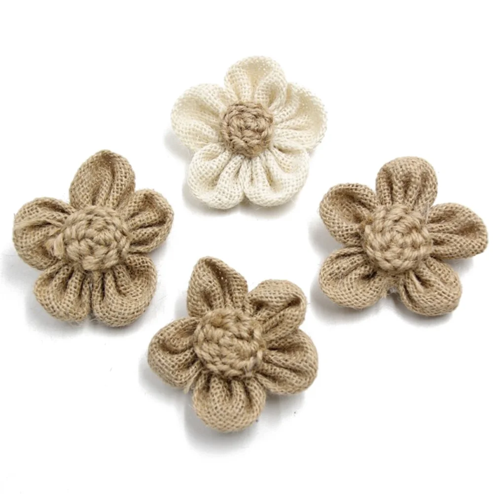 

10Pcs Burlap Lace Flowers Jute Rose Rustic Vintage Wedding Party Decor DIY Craft Making Hessian Flowers Wedding Decor