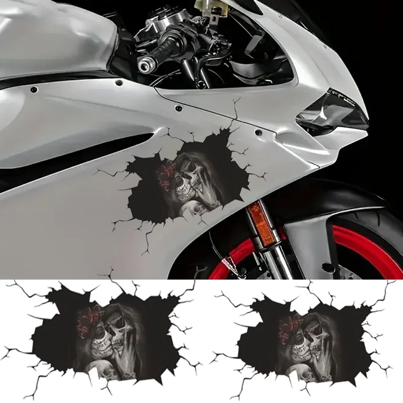 1PC Gothic Skull Couple Motorcycle Stickers Waterproof Motorbike Side Panels Fuel Tank Fairing Vinyl Decals Horror Decoration
