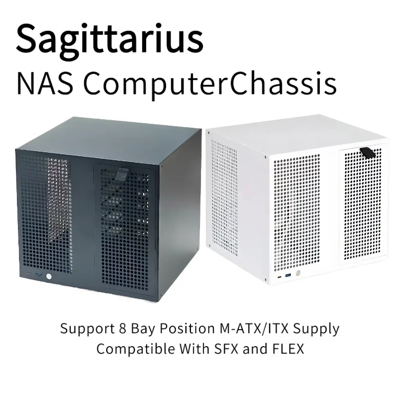 ATX 전원 공급 장치, MATX 마더보드, 전체 높이 PCIE, 21.8L을 갖춘 Sagittarius 8베이 NAS 섀시