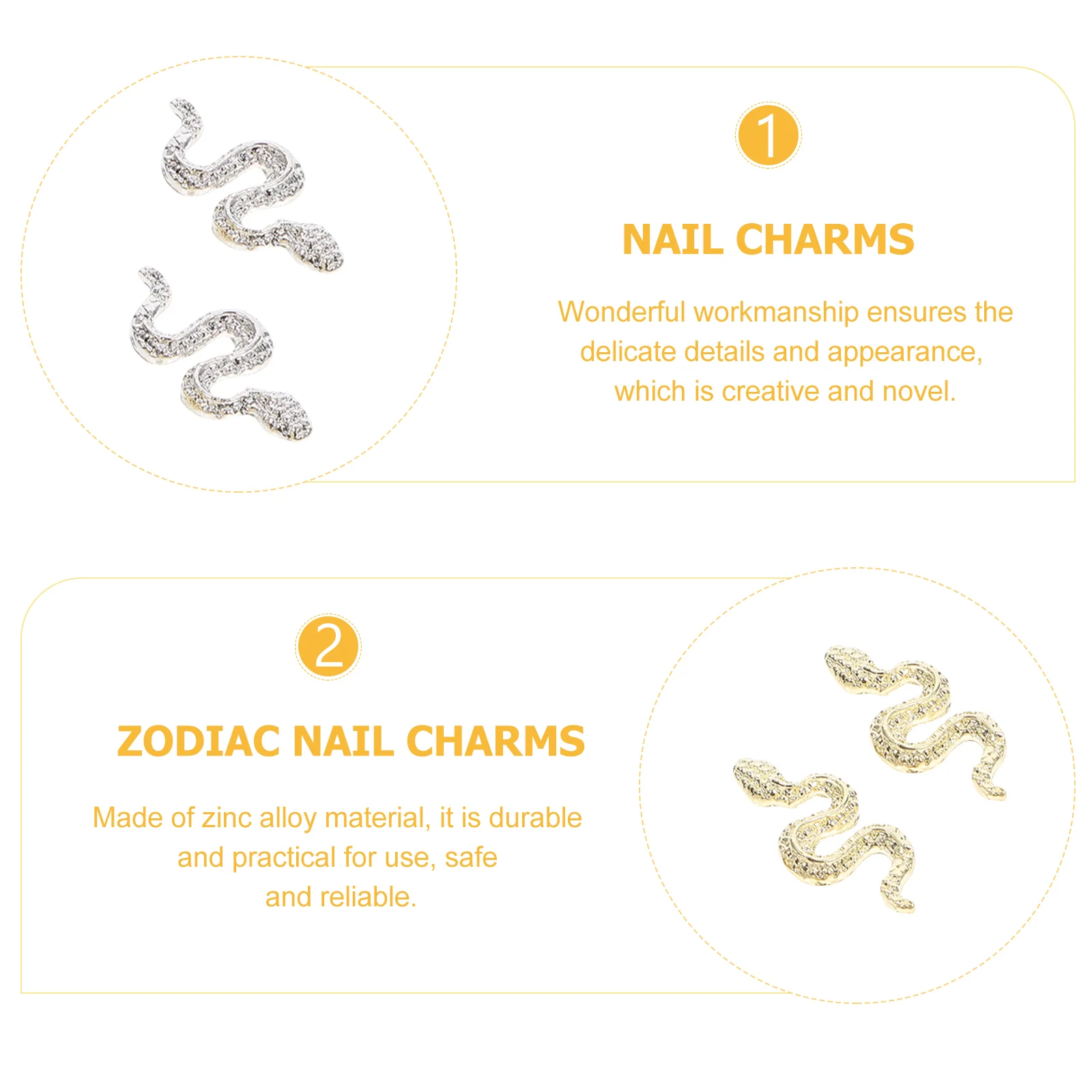 40 Pcs Little Snake Nail Jewelry Charms Gold Decor for Nails Design Acrylic Alloy Drill 3d