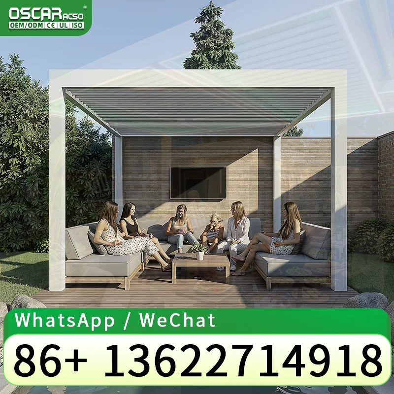 Outdoor Aluminium Bioclimatic Pergola with Motorized Louvre Screens Waterproof Roof Sunshade for Garden Patio Backyard pergola