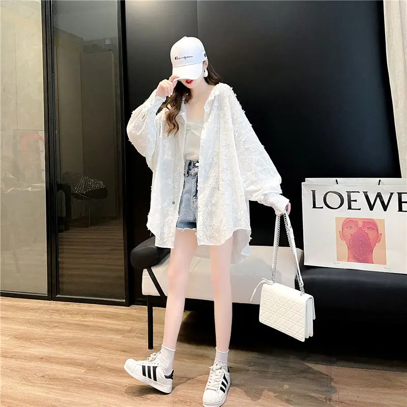 2024 Spring/Summer Korean Edition Medium length Loose Long sleeved Sun Protection Coat Lazy Style New Cardigan