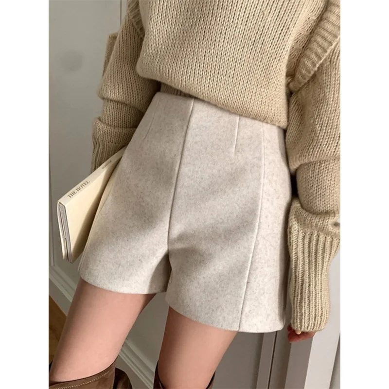 

Winter Woolen Shorts Women's Autumn and Winter2024New High Waist LooseaShort Loose Casual Wide-Leg Pants