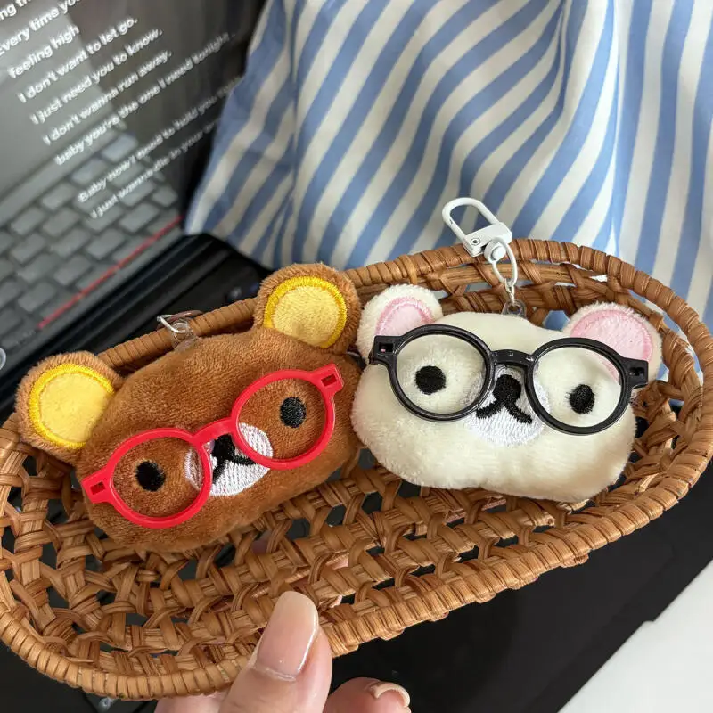 Japanese Style Rilakkuma Series Plush Keychain Glasses Bear Plush Toy Car Key Backpack Decoration Anime Peripherals Friend Gift - view 3