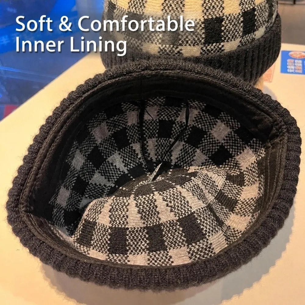Striped Pattern Knitted Beanie Hat Warm Thickened Streetwear Docker Hat Adjustable Fit Rolled Edge Design Landlord Hat Unisex