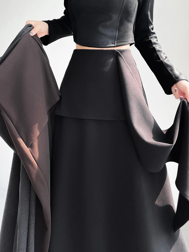 

Solid color irregular woolen half skirt women's autumn and winter 2025 new leisure drop A-line large swing umbrella skirt