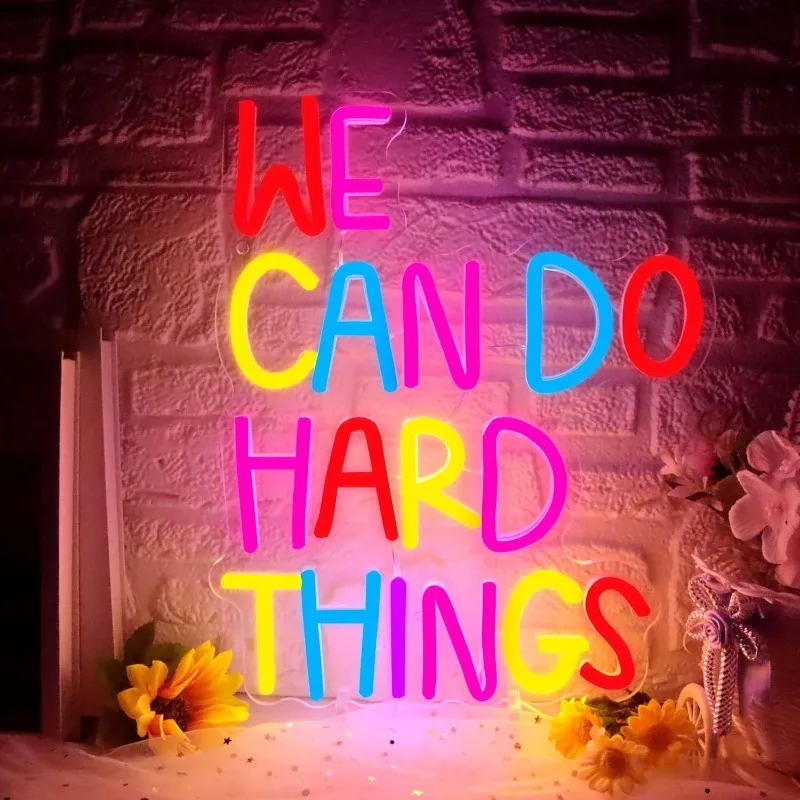 

We Can Do Hard Things Neon Signs, LED Signs for Wall Decor, Neon Light Kids Wall Art Positive Classroom Decor,Bedroom