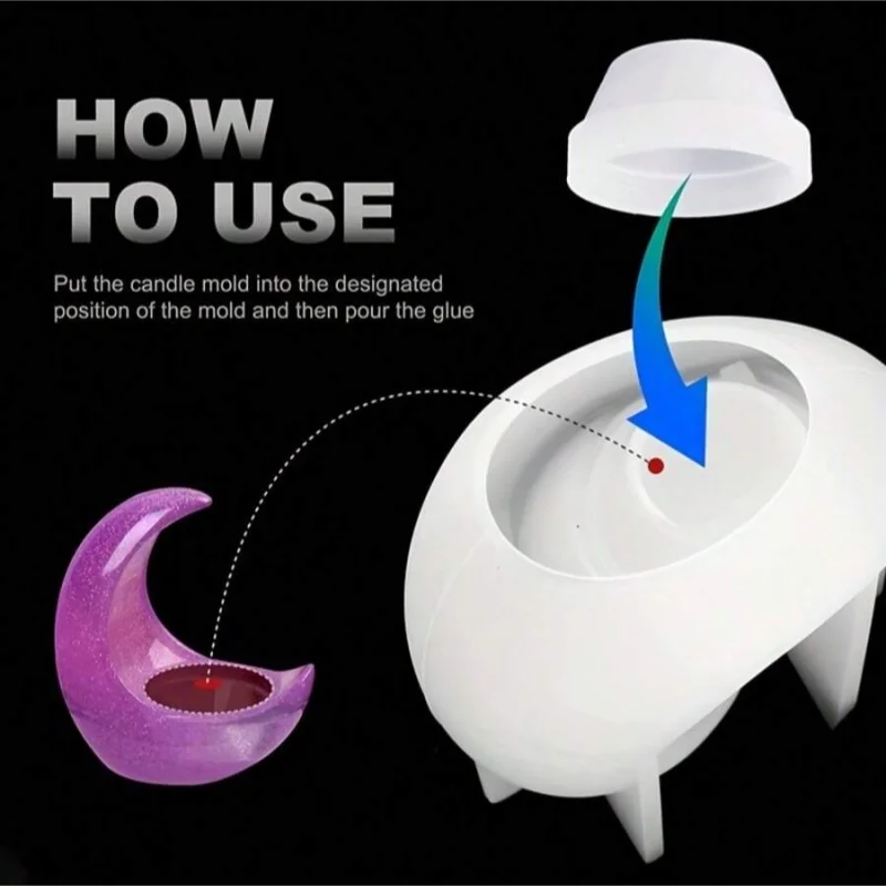 القمر على شكل شمعة حامل الراتنج قالب ثلاثية الأبعاد الجبس قالب من السيليكون للشموع الطين الحرف ديكور المنزل الصب