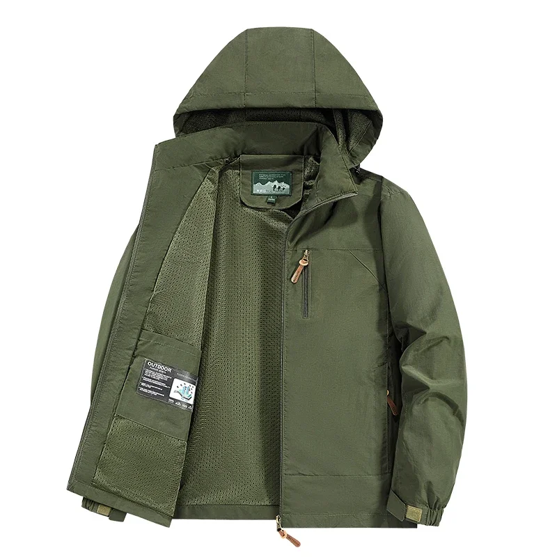

Autumn Winter Outdoor Single Layer Windproof Raincoat Hooded Casual Jackets Sports Jacket Mountaineering Suit Large Size M-6XL