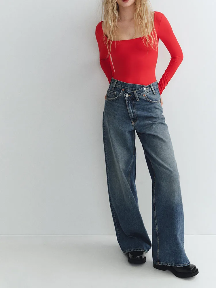 Spring New Arrival Women's Pure Color Elastic Slimming Long Sve Square Collar Comfortable One-Piece Suit ZA2025 5039386