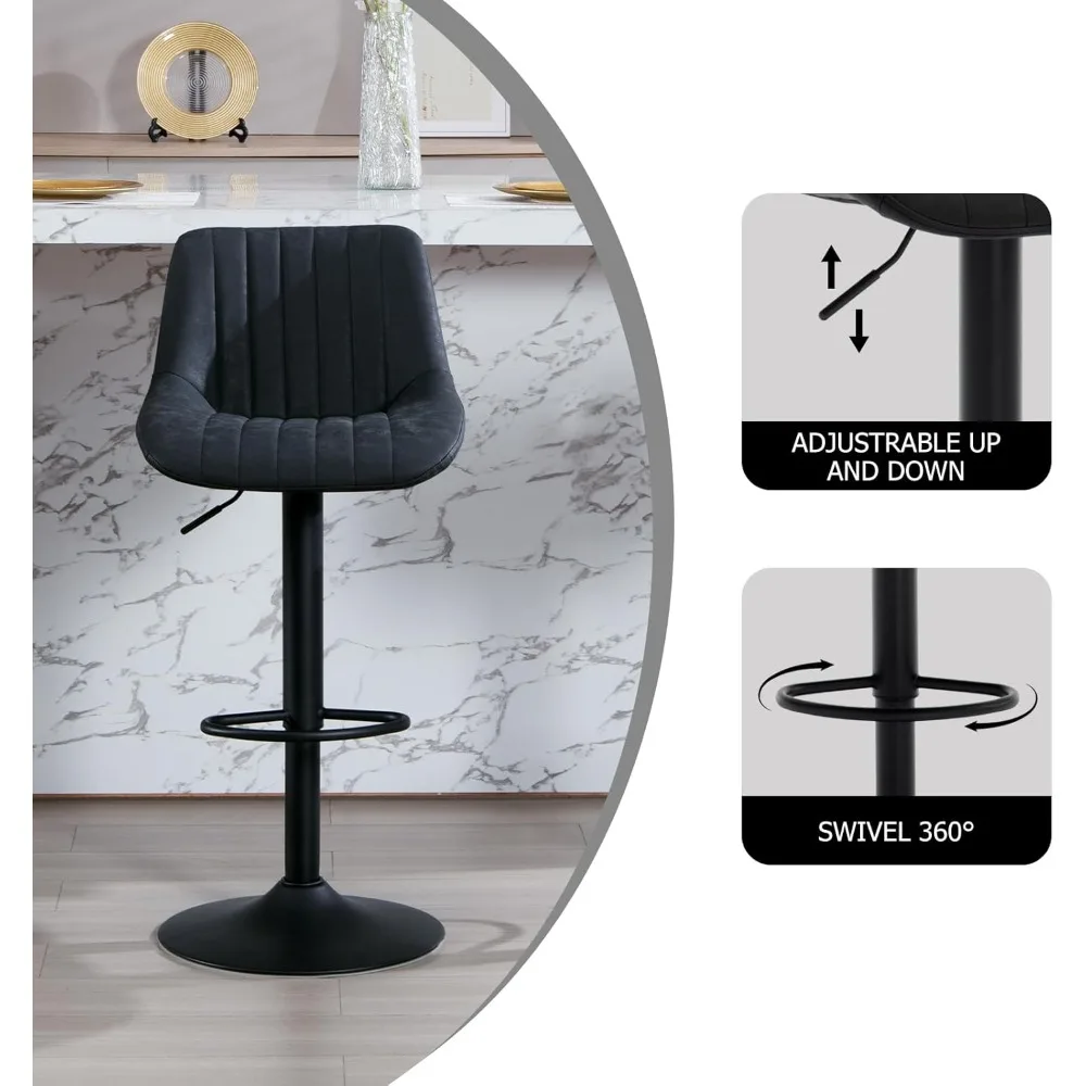 바스툴 3개 세트, 등받이가 있는 회전식 카운터 높이 조절 가능 바스툴, 발판이 있는 덮개를 씌운 인조 가죽 바 의자, 모던