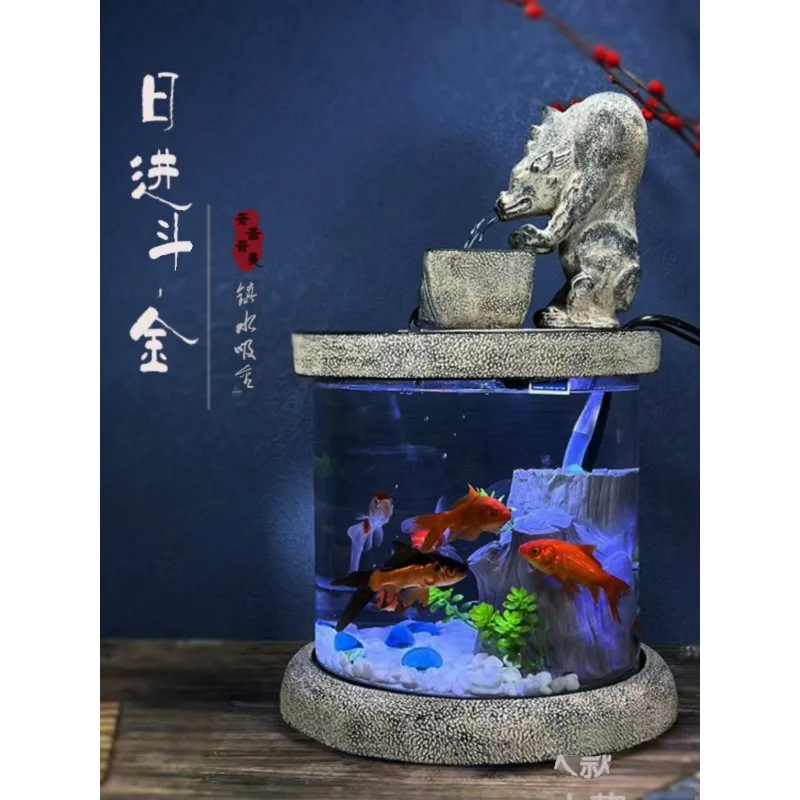 

Lucky Water round Fish Tank Desktop Creativity Small Mini Betta Tank