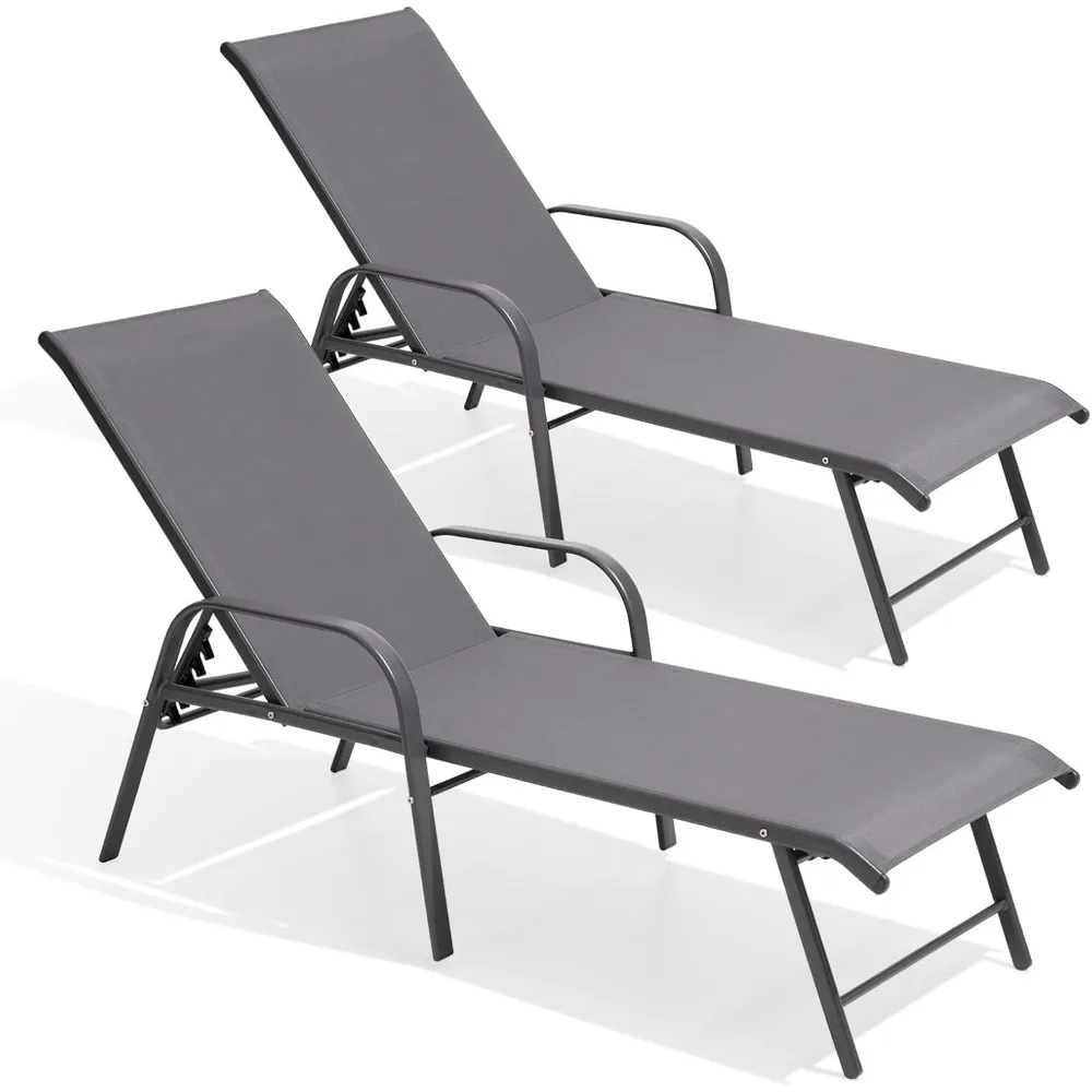 

Chaise Lounge Chair Outdoor with Armrests, Pool Lounge Chairs , Aluminum Adjustable 5 Positions Sun Tanning Lounger