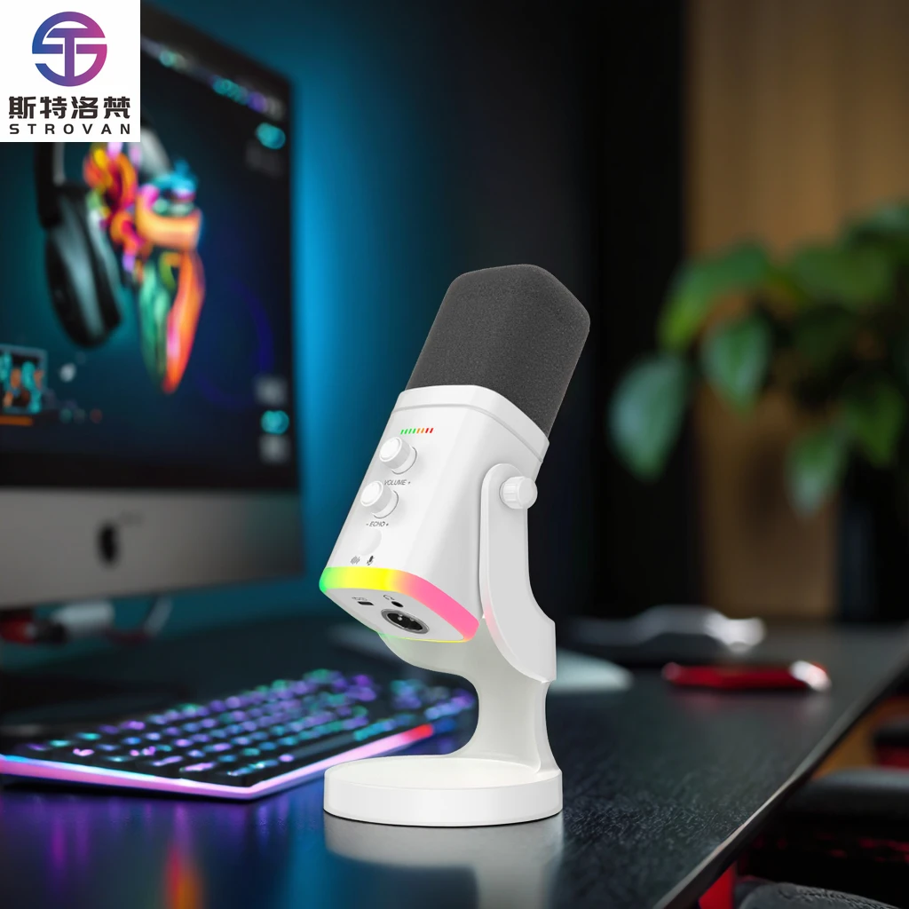 

Gaming USB Microphone RGB Indicator Quick Mute Gain Control for PC Streaming Podcasts Videos Includes Tripod Stand Shock Mount