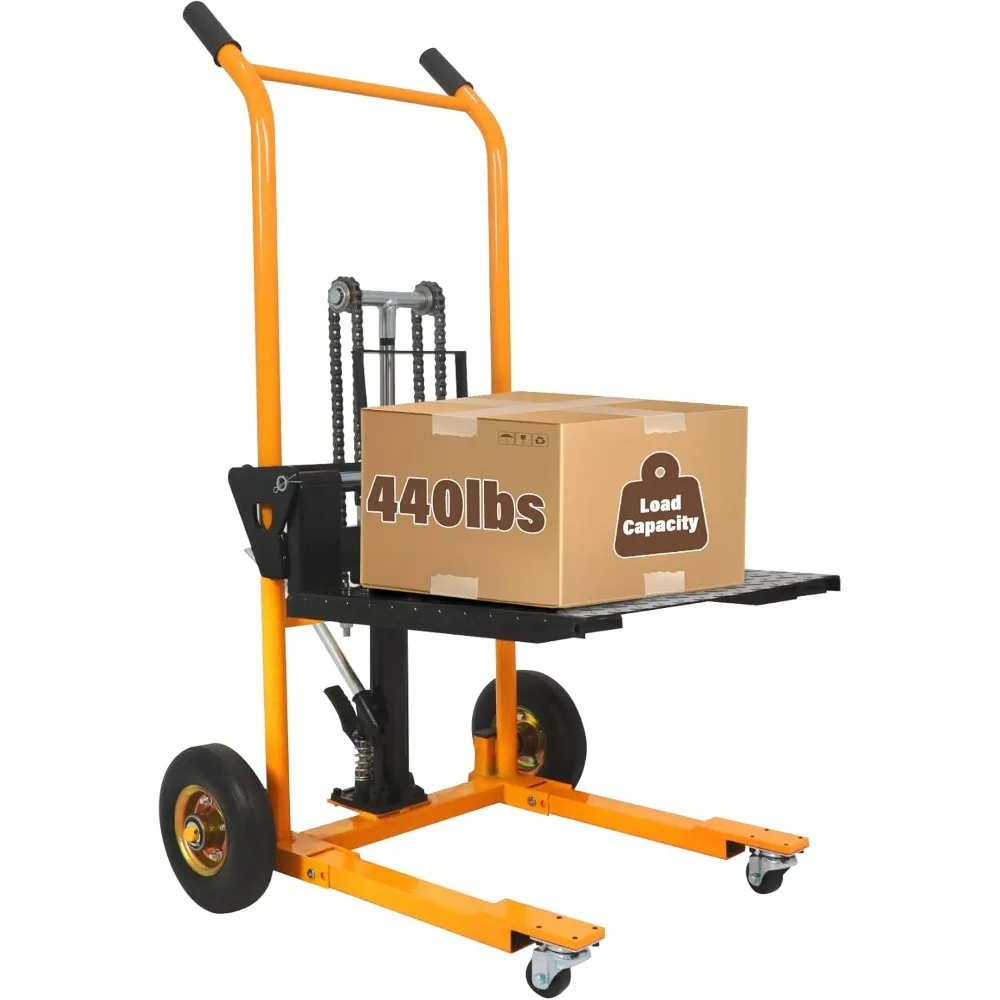 

Hydraulic Material Lift Winch Stacker 440 lbs 35.4inch Lift Height with Adjustable Forks Pallet Truck Dolly, Manual Stacker, Pa