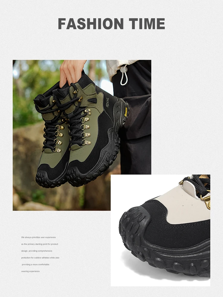 Retro Herren High-Top-Stiefel mit dicker Sohle, strapazierfähig für Wandern, Trekking, Camping und Outdoor-Sport – Detail 3
