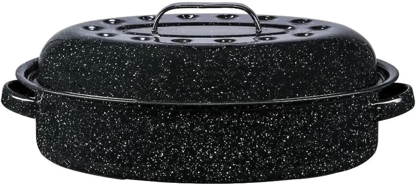 

15,25-дюймовый эмалированный овальный противень для индейки емкостью 12 фунтов с крышкой — подарок на День Благодарения, покрытый, антипригарным покрытием, без химикатов