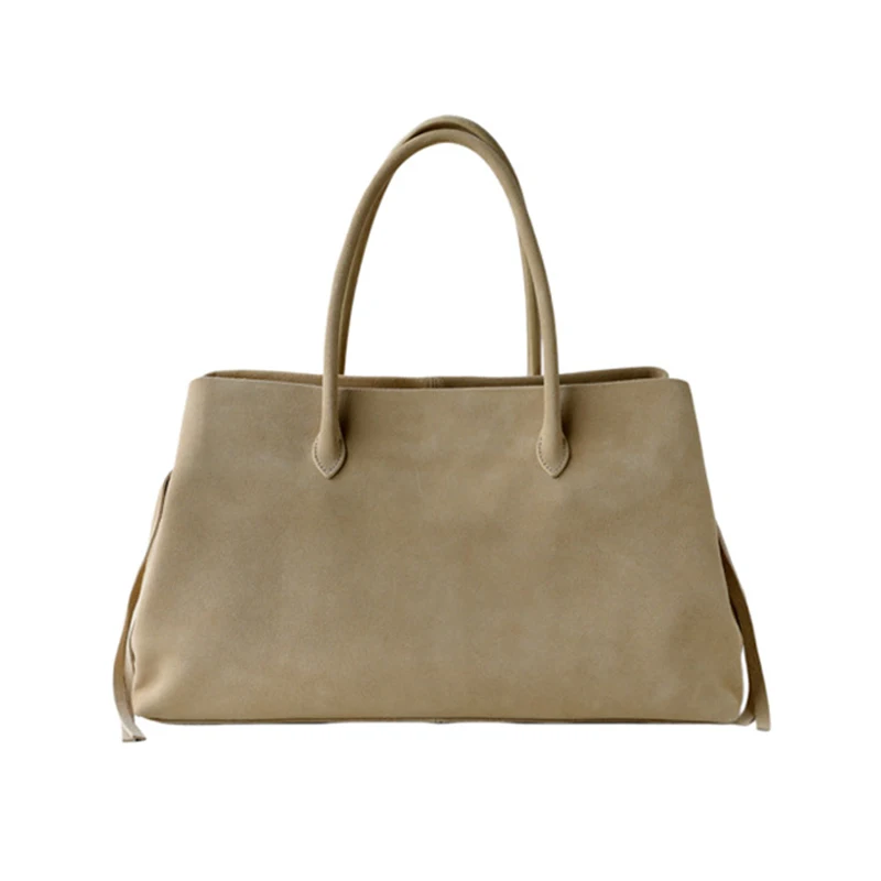 Women's Tote Bag Luxury Multi Layer Large Capacity Cow Leather Apricot Suede Commuting Handbag High Quality Winter Shoulder Bag