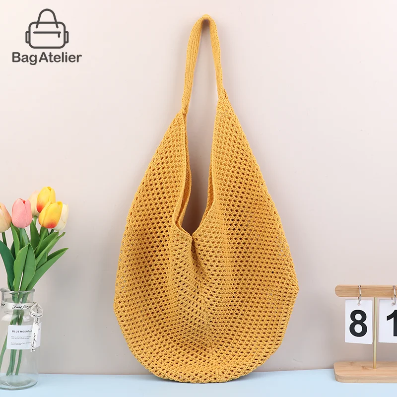

Knitted Hollow Shoulder Bag Underarm Bag Large Capacity Crochet Women's Shopping Totes Casual Tote Purses Beach Bag