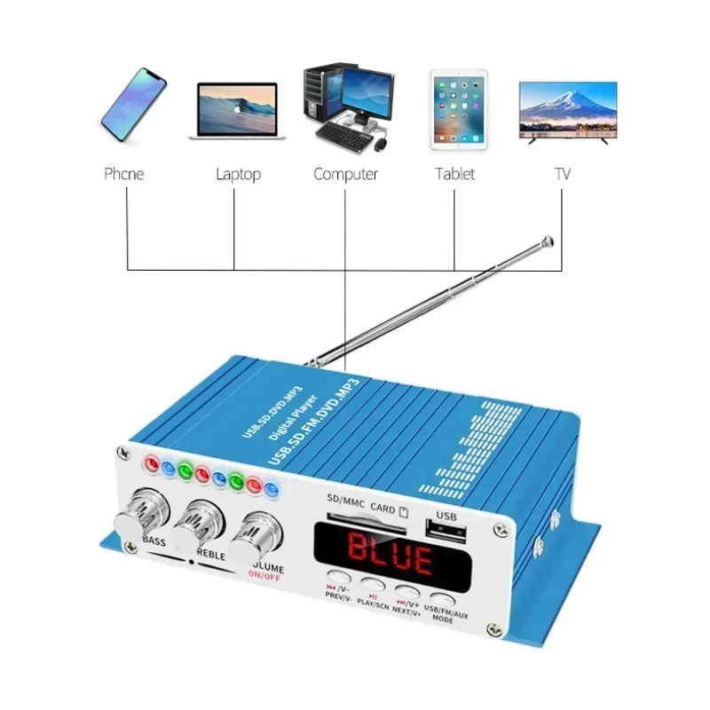 HY-502S i Amplifier daya Bluetooth 5.0, mendukung Lossless FLAC WAV Format musik USB fungsi Radio SD FM dengan kendali jarak jauh