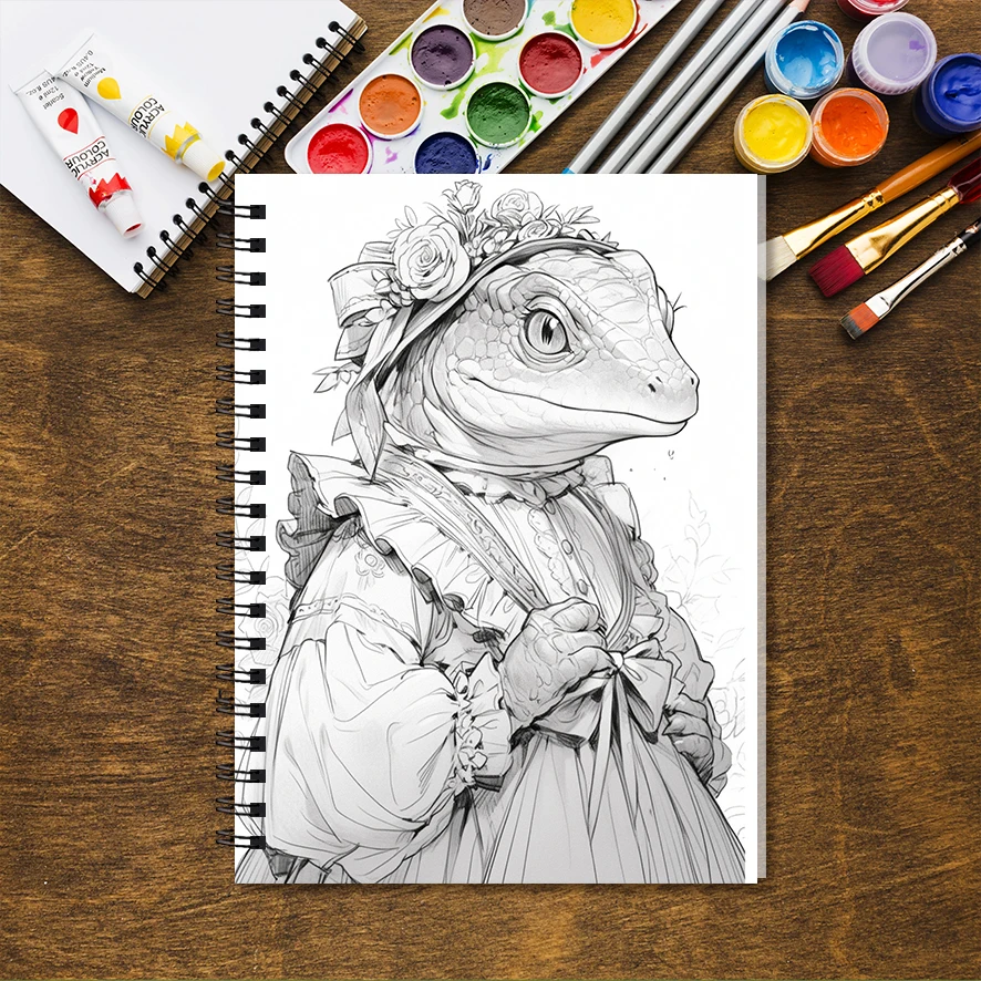 Adult Coloring Book - 8.3x 11.2 Inch 32 Pages Lizard Man Coloring Book - Helps Reduce Stress and Ease Emotions