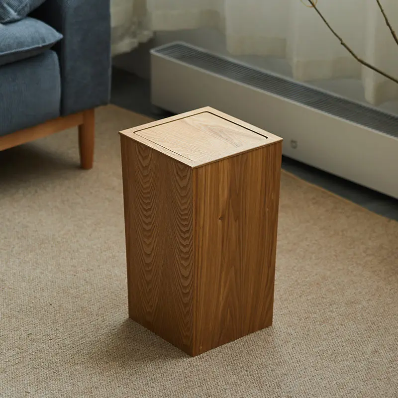 

Откидной мусорный бак в японском стиле с древесным зерном, домашний контейнер для мусора для гостиной, кухни, спальни, мусорное ведро, офисная корзина для бумаги