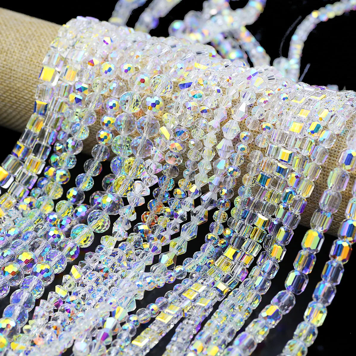 3-10mm Shiny AB Color Transparent Crystal Glass Beads Square Round Triangle Loose Beads For Jewelry Making DIY Necklace Bracelet