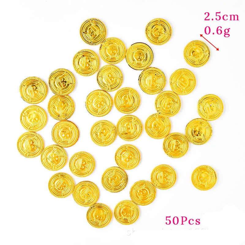 50pcs Plastic Pirate Gold coin Treasure Coins Halloween Kids Birthday Party Decoration Fake Coins Treasure Hunt Game Toys Props