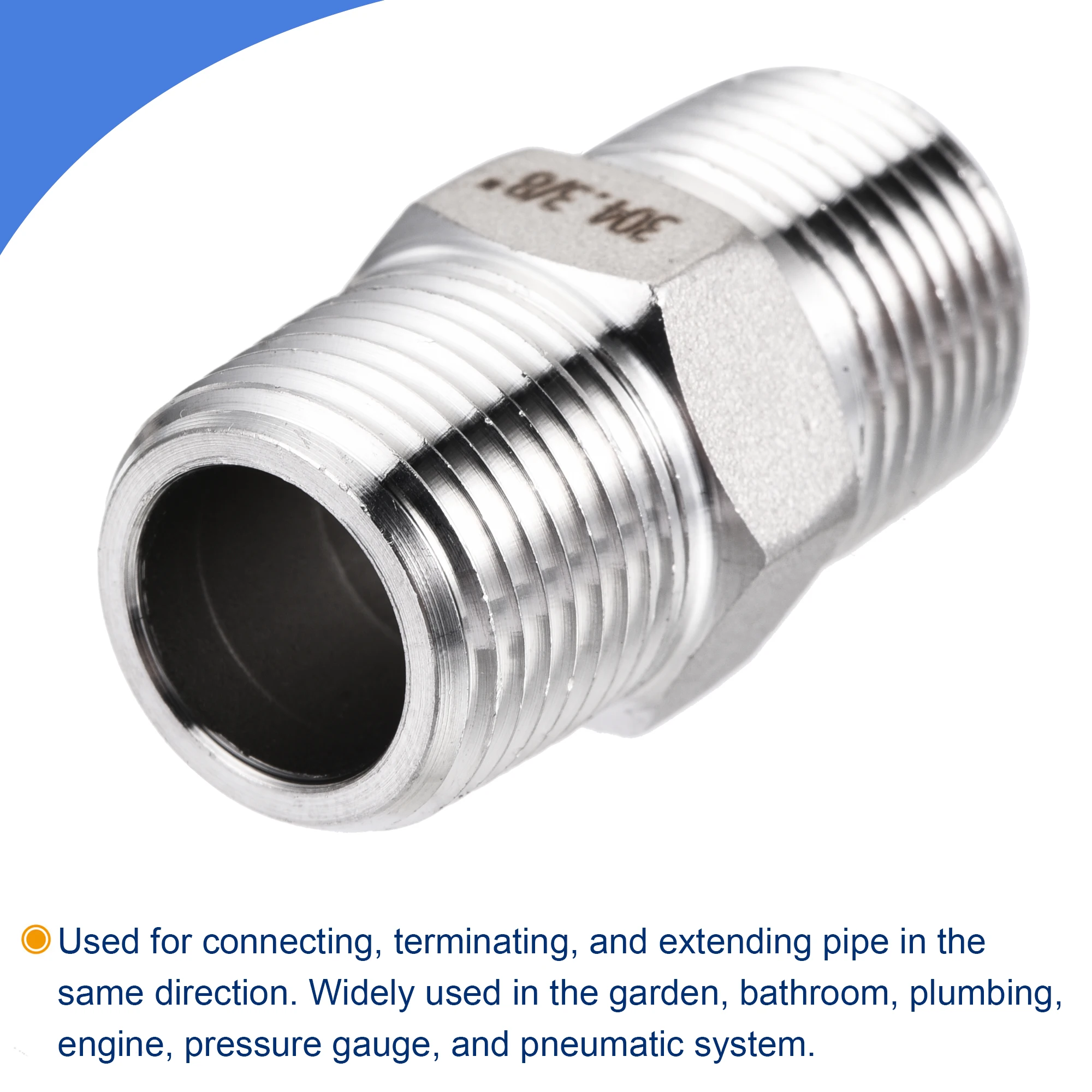 Uxcell 304 Thép Không Gỉ Vòi Lắp 3/8NPT Nam Đến 3/8NPT Dép Tông Nam Thông Tắc Đường Ống 35Mm chiều Dài