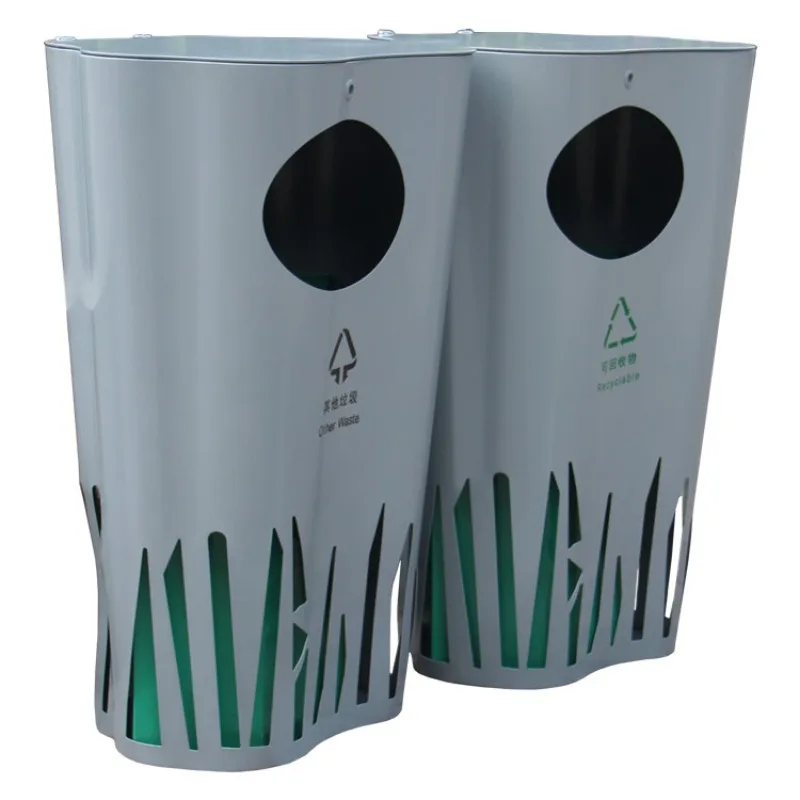 Outdoor stainless steel trash can, metal sorting trash can