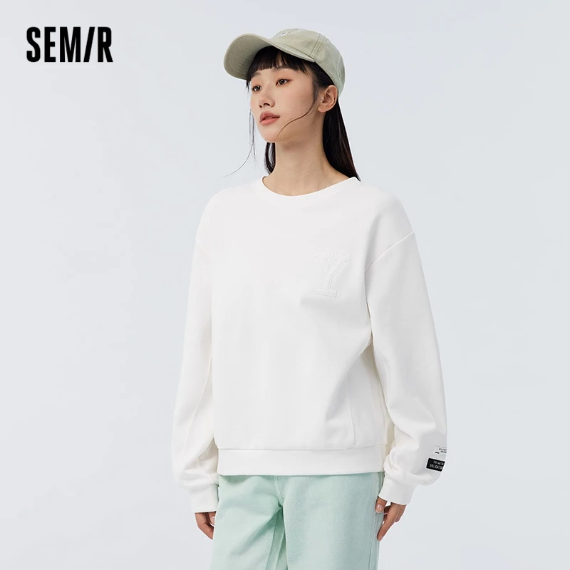 Sweter Oblong Atasan Sulaman Huruf Fashion Personal 2023 Sweter Wanita Musim Semi Longgar Kerah O Hoodie Kasual Serbaguna