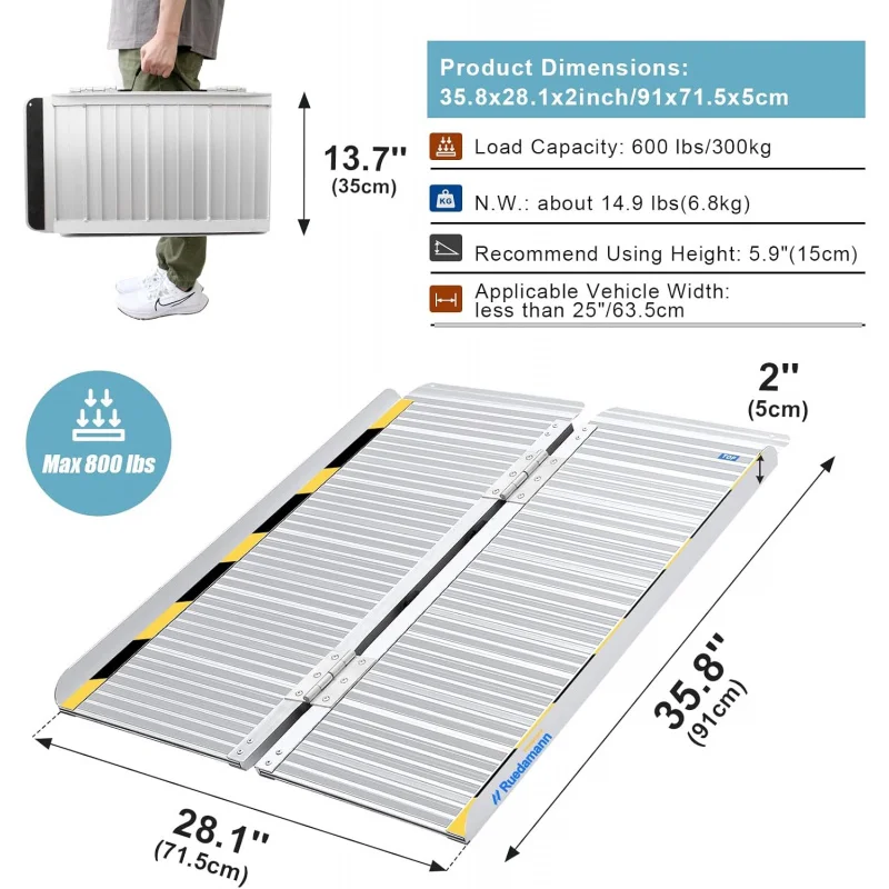 3FT Folding Wheelchair Ramps Doorways, Handicap Ramps Home, Portable Threshod Wheel Chair Ramps, Temporary Mobil