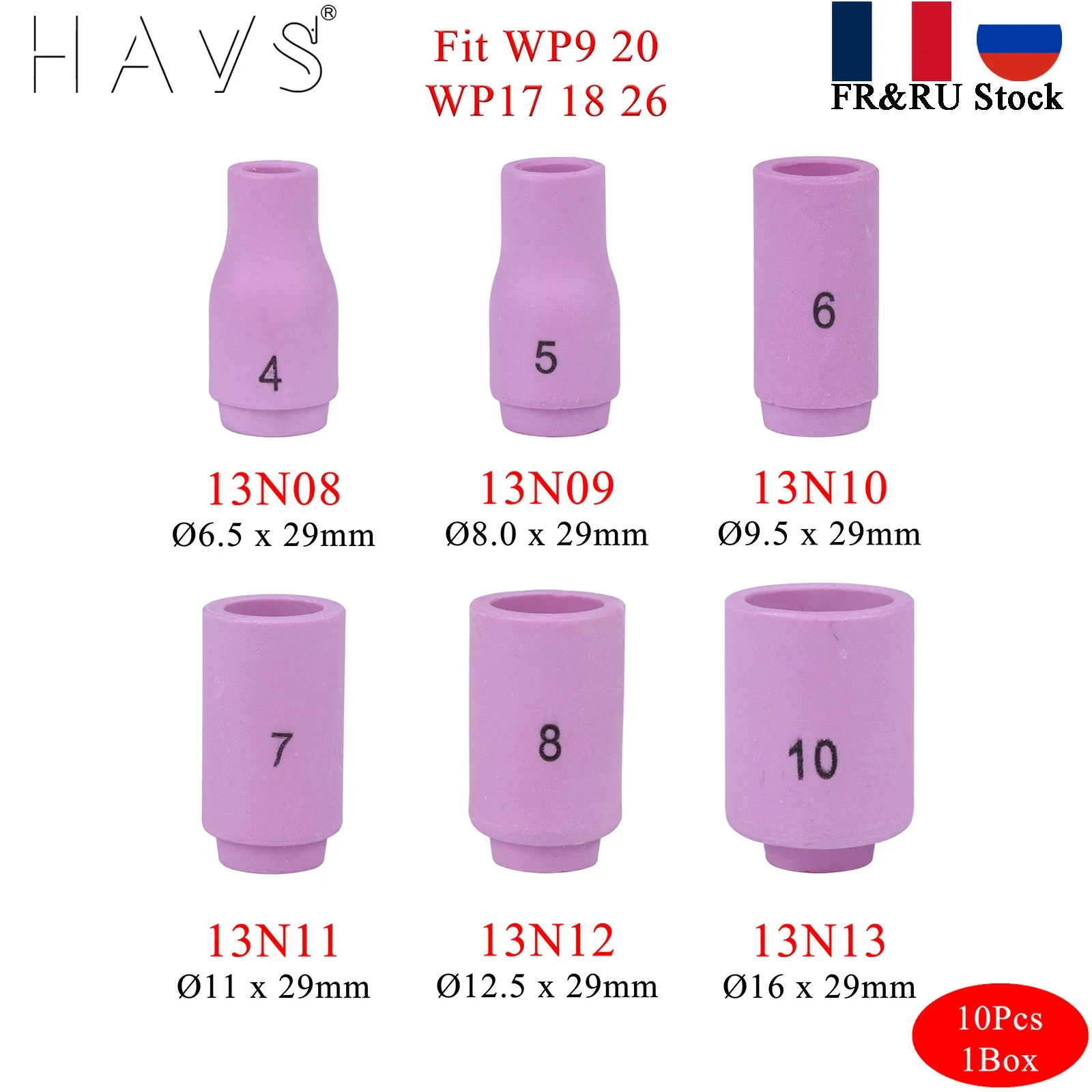 10Pcs Per Box 29mm 13N08 13N09 13N10 13N11 13N12 13N13  Alumina Nozzles For TIG WP9 20 WP17 18 26 Welding Torch Accessories