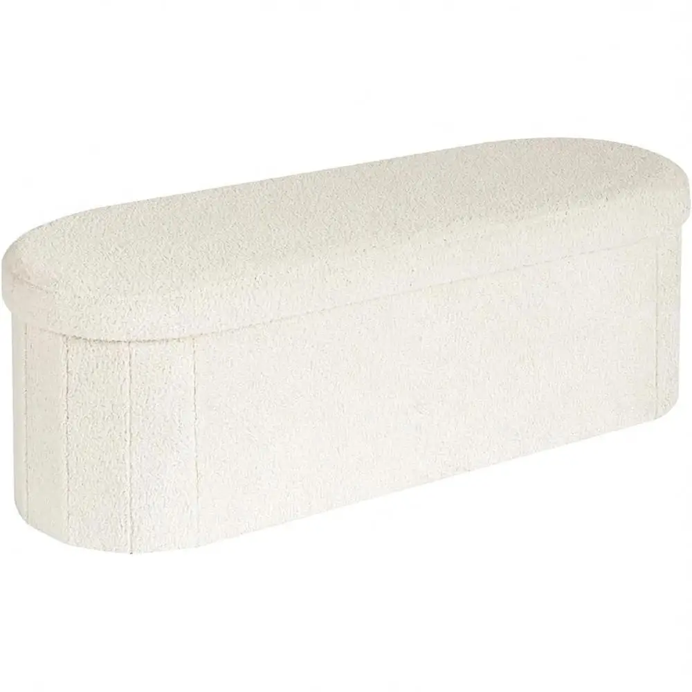 

Collapsible White Storage Ottoman, 43.3 Living Room Bench with Sherpa Upholstery