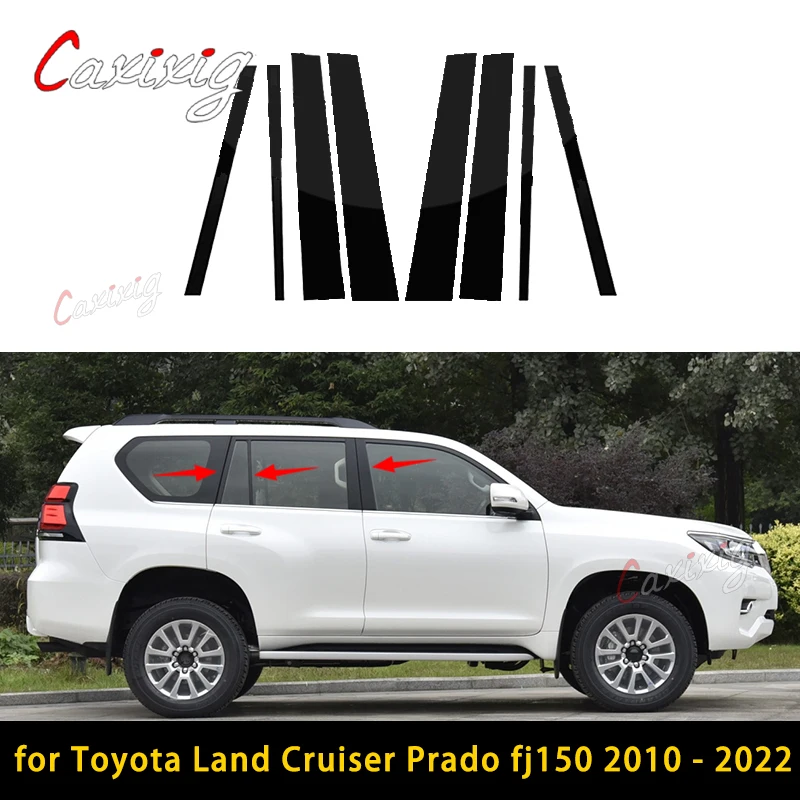 For Toyota Land Cruiser Prado fj150 2010 - 2022 Car Door Window Middle Column Trim Protection PC Black Strip Decoration Sticker