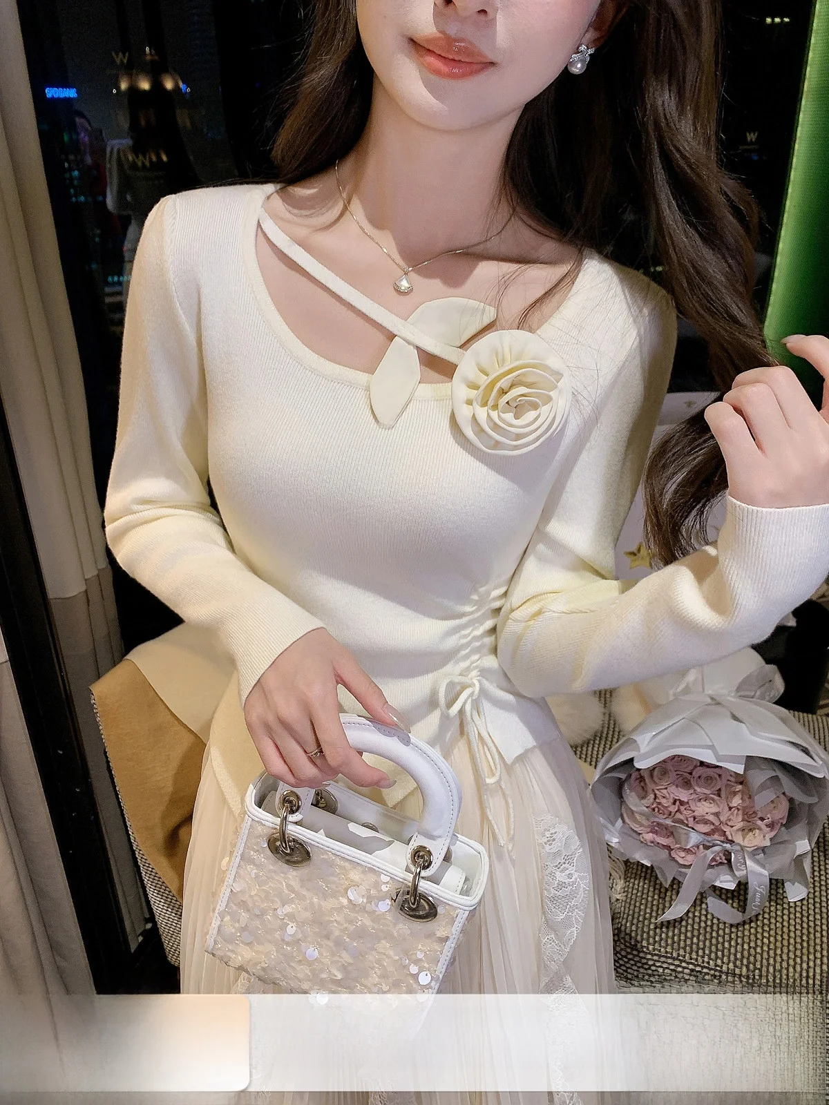 

Женская трикотажная кофта Pure Desire с асимметричным вырезом и завязками, новинка весенней коллекции, свободный крой, длинный рукав, французский стиль