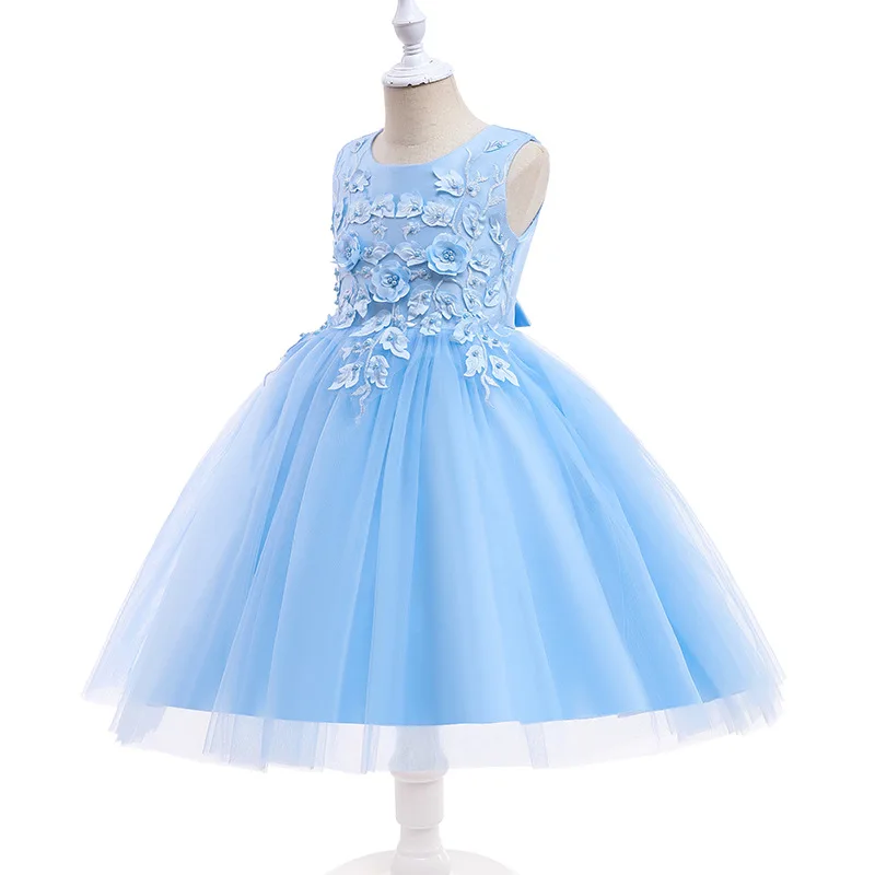 

New Dress Summer Girls Party Dress Applique Flower Girl Mesh Bubble Skirt Girls Dress Kids' Skirt