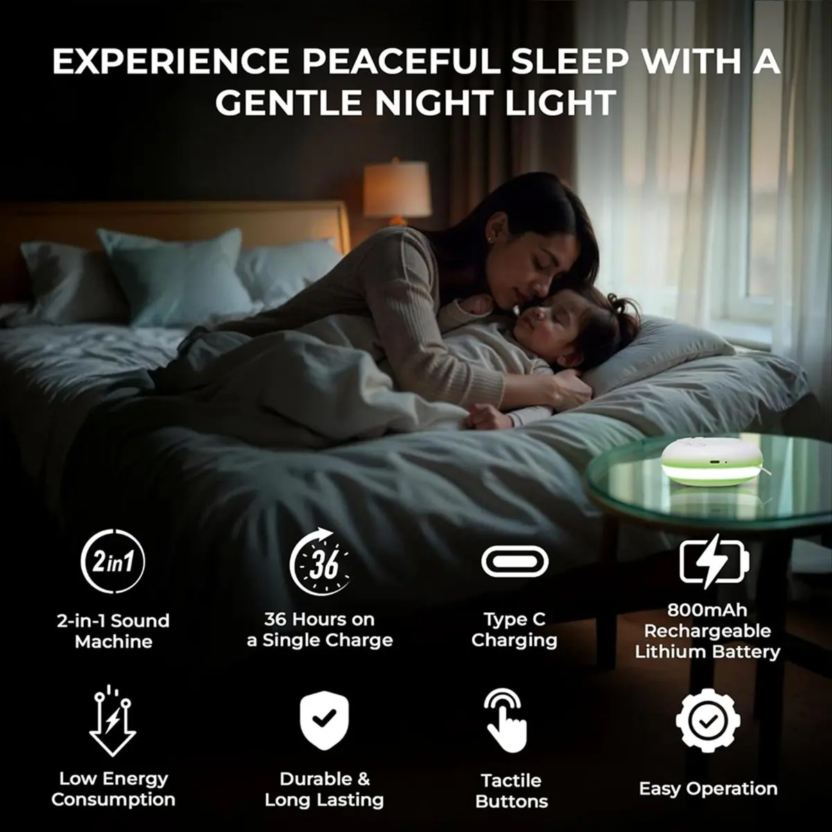 【~ New Y24A】White Noise Machine Portable Serenity Sound Machine with 20 Relaxing Sounds & RGB LED Lights for Babies Adult Relax