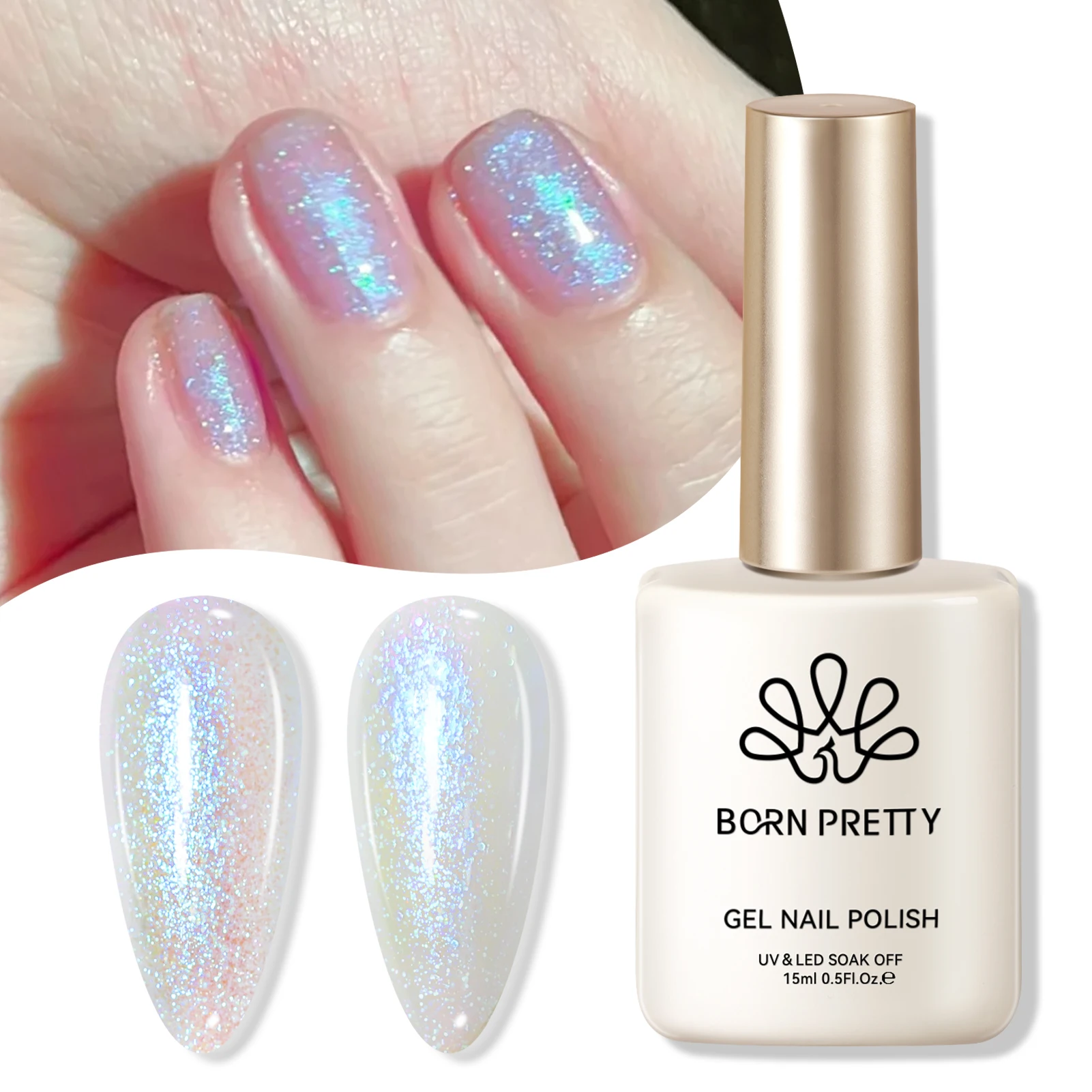 BORN PRETTY 15ml Aurora Glitter Gel Nail Polish Iridescent Pearl Shimmer Effect Soak Off UV LED Manicure Varnishes