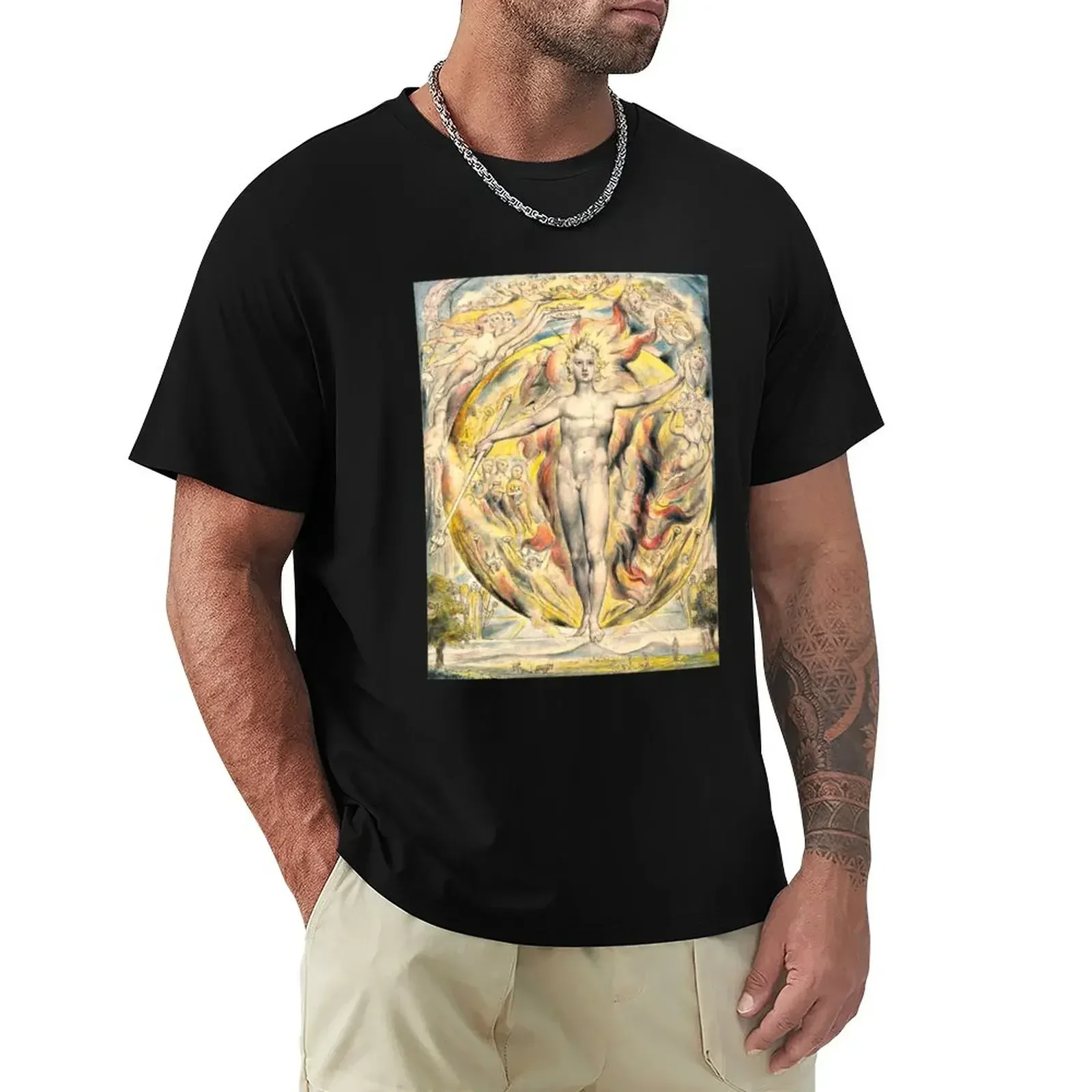 Sweat Plain White T Shirts Men HD The Sun At His Eastern Gate, By William Blake HIGH DEFINITION Original Colors T-Shirt Cotton